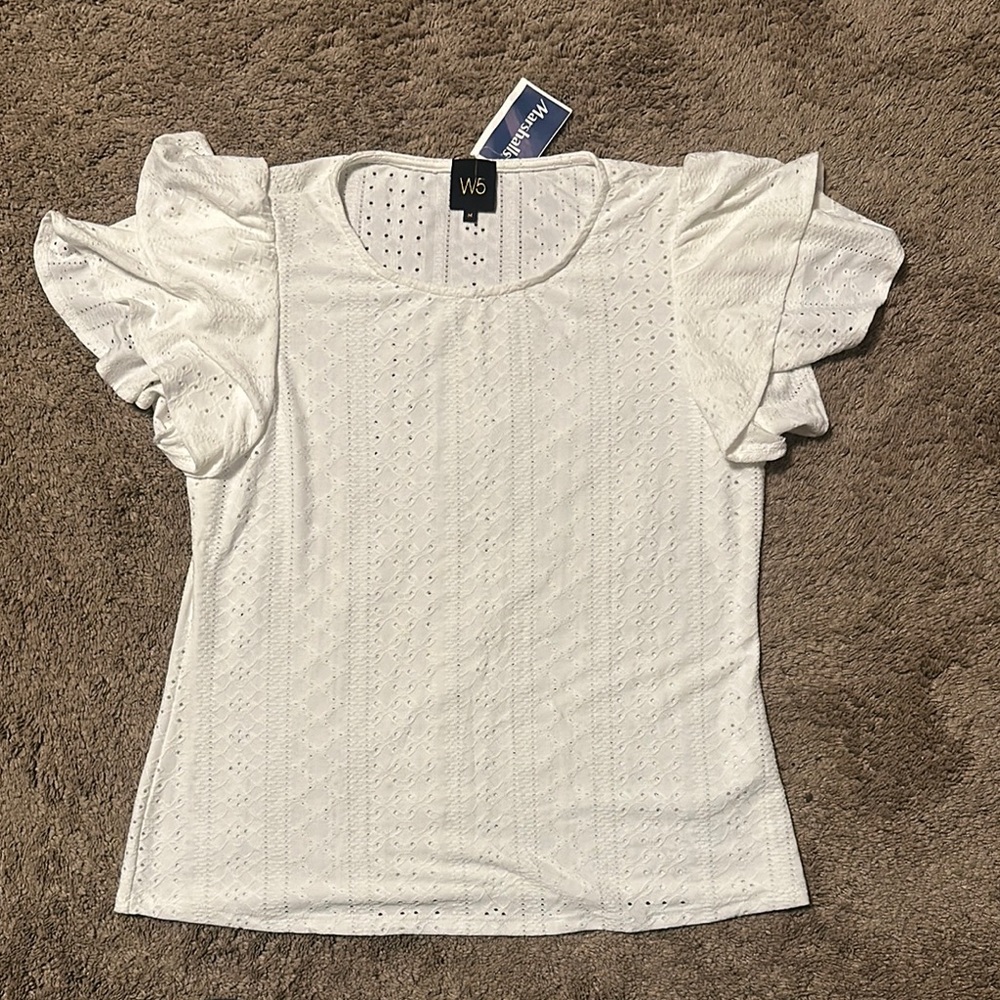 W5 White Ruffled Flowy Flutter Sleeve Blouse
